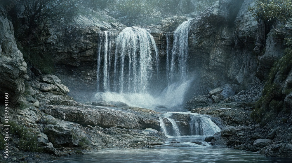 Scenic Waterfalls on Rocky Terrain. Scenic Waterfalls on Rocky Terrain.