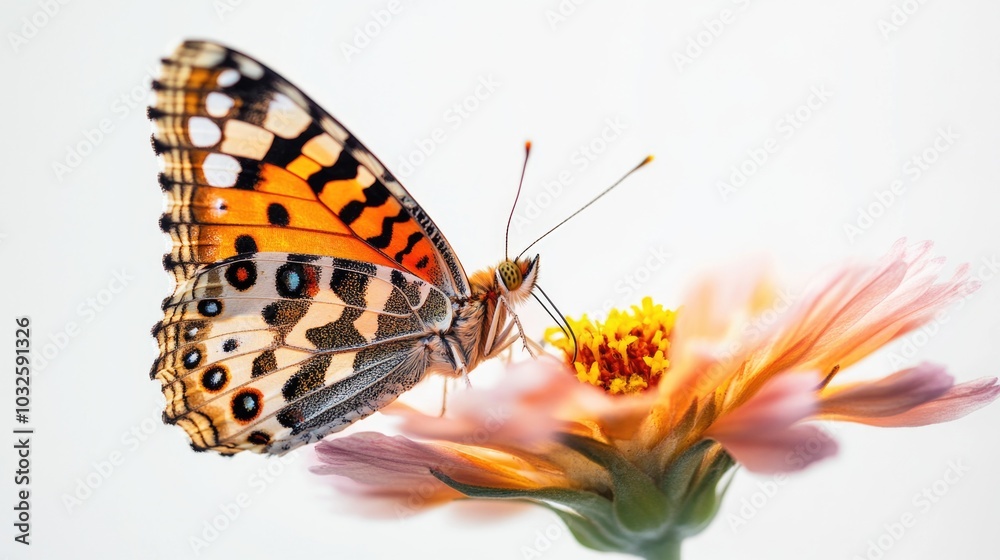Obraz premium Close-up of a butterfly perched on a vibrant flower