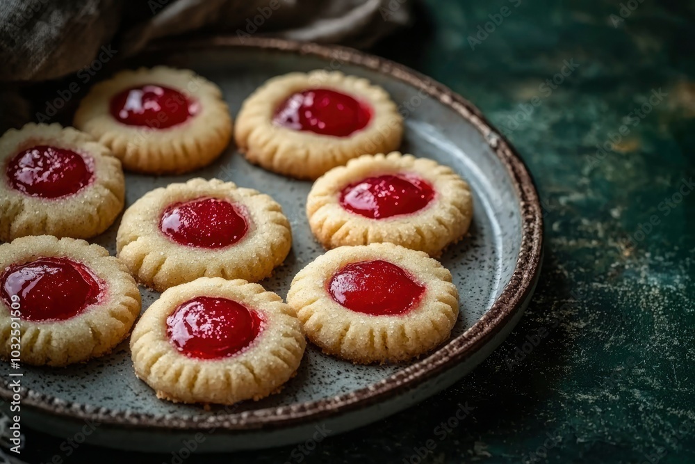 Close-up of Homemade Jam-Filled Cookies on a Plate Close-up of Homemade Jam-Filled Cookies on a Plate