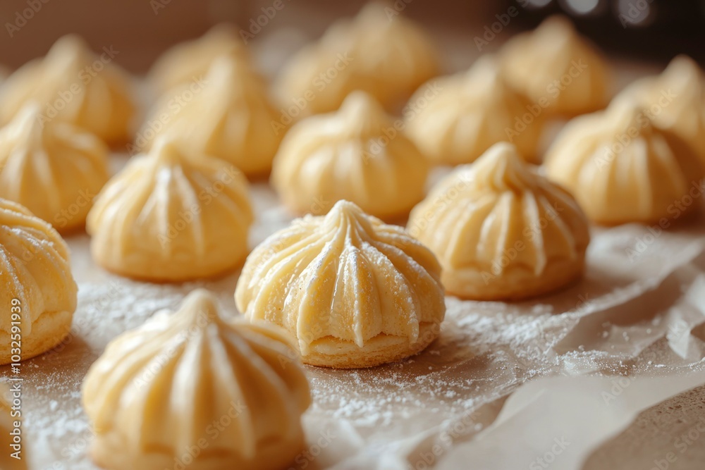Close-up of Whipped Cream Filled Pastry on Parchment Paper Close-up of Whipped Cream Filled Pastry on Parchment Paper