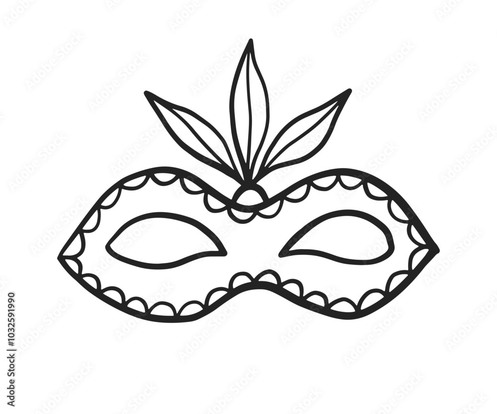 Venetian Carnival Mask Vector Outline Doodle Icon Venetian Carnival Mask Vector Outline Doodle Icon