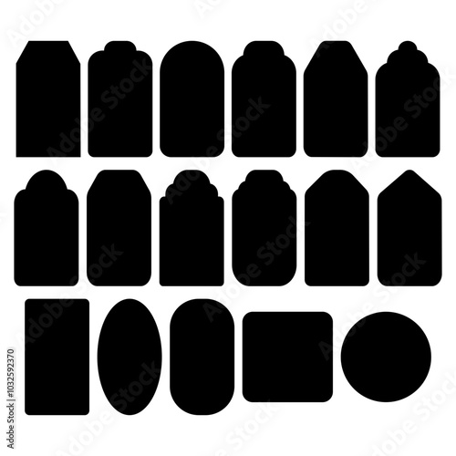 Conjunto de formas de etiquetas para regalo o productos, ilustración vectorial, plantilla de formas de etiquetas en negro.