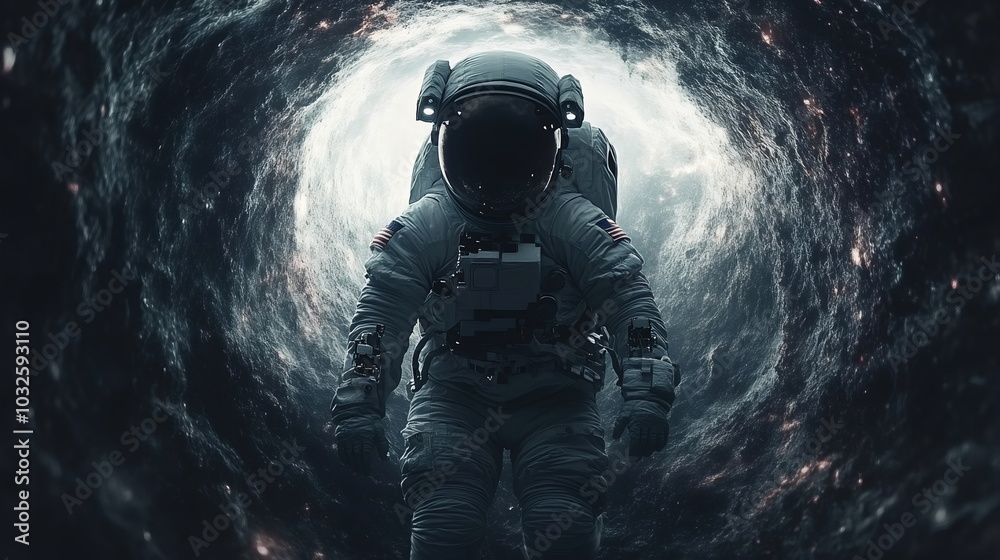 Astronaut Confronts Cosmic Abyss Near Swirling Black Hole Astronaut Confronts Cosmic Abyss Near Swirling Black Hole