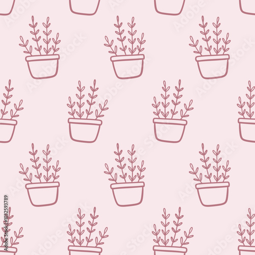 Houseplants in pots seamless pattern House plants