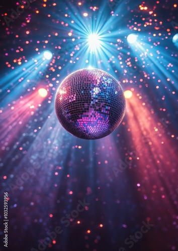 Colorful disco ball reflecting lights during a vibrant dance party at night photo