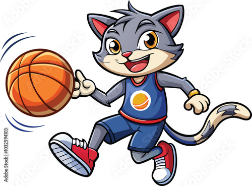 Funny cartoon cat playing basketball clipart vector