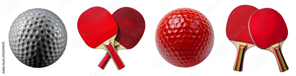 Set of table tennis balls and rackets, realistic photo Set of table tennis balls and rackets, realistic photo
