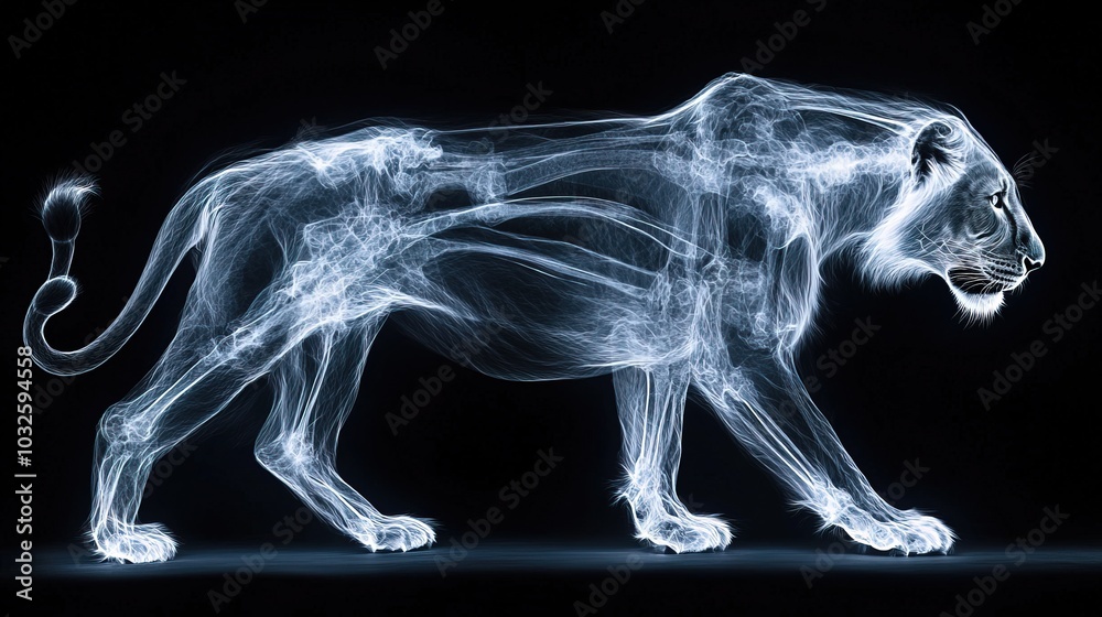 Lion Xray with digital technology overlay Lion Xray with digital technology overlay