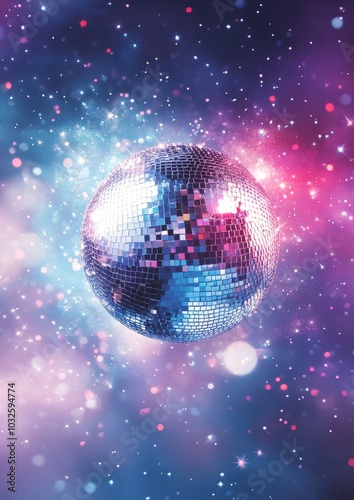Colorful disco ball reflecting lights during a vibrant dance party at night