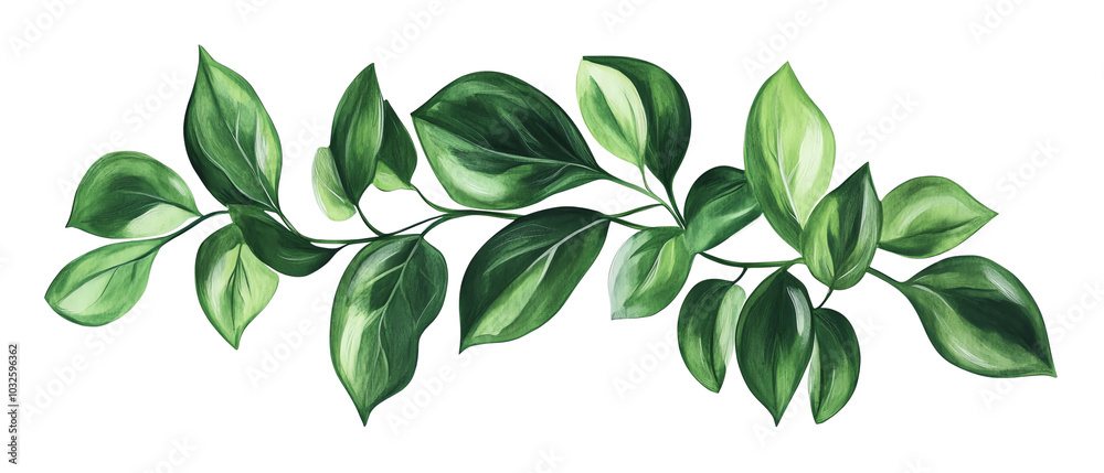 Naklejka premium A vibrant branch adorned with lush green leaves, perfect for enhancing designs with a touch of nature's beauty.