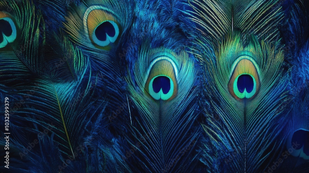 Obraz premium Peacock Feathers with Blue Sky Background