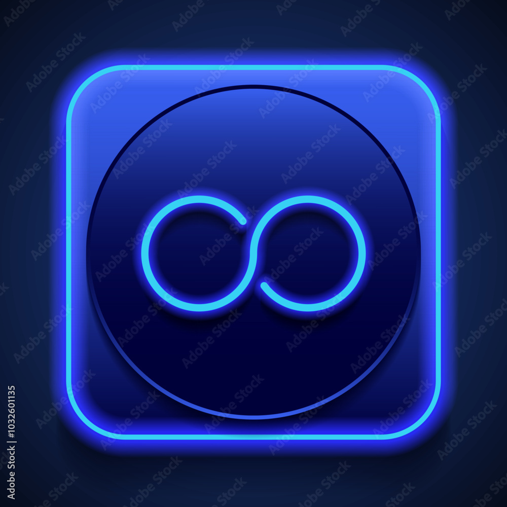 Infinity simple icon vector. Flat design. Blue neon style on button. With shadow Infinity simple icon vector. Flat design. Blue neon style on button. With shadow