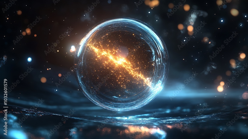 Obraz premium Futuristic holographic logo radiates neon light, leaving space for words 