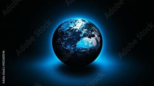 A glowing blue Earth in a dark space, a symbolic image of our planet.