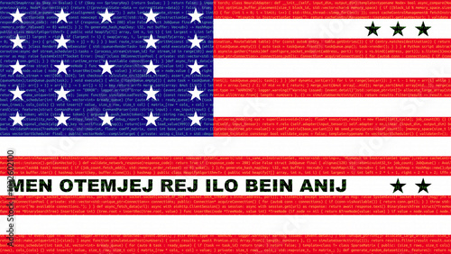 Binary code on flag of Bikini Atoll. Program source code or Hacker concept on Bikini Atoll flag. Bikini Atoll digital technology security, hacking or programming photo