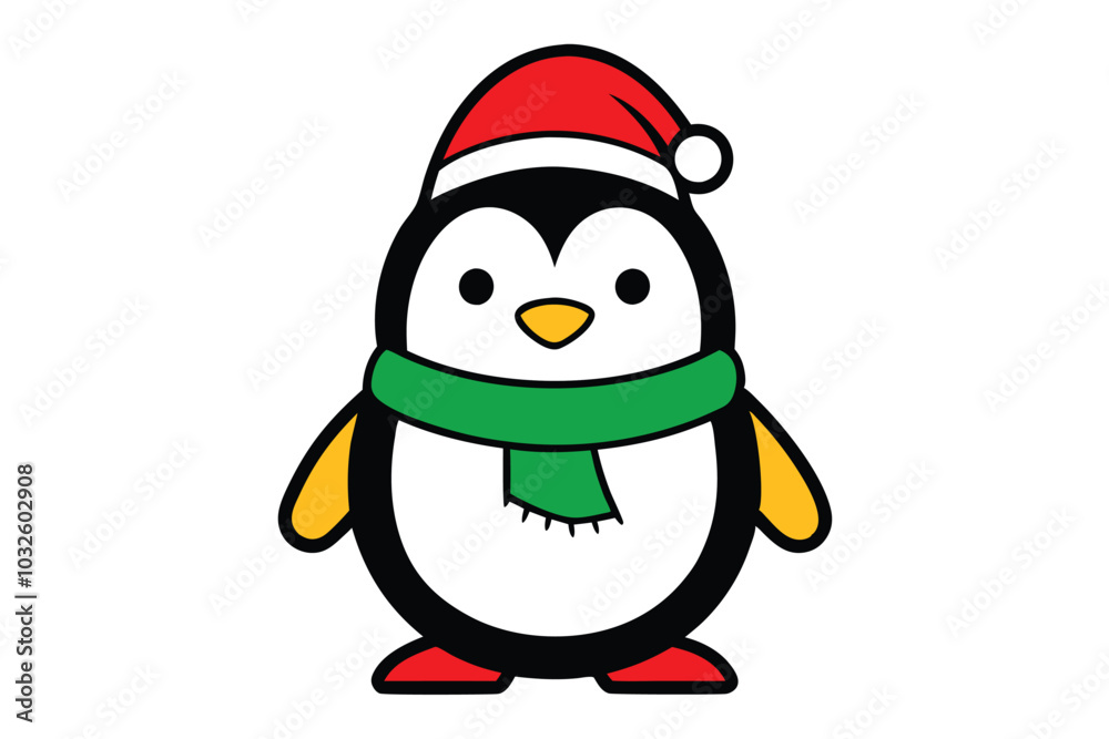 Cute Penguin Outline in Santa Claus Hat Vector on White Background
Cute Penguin Outline in Santa Claus Hat Vector on White Background
