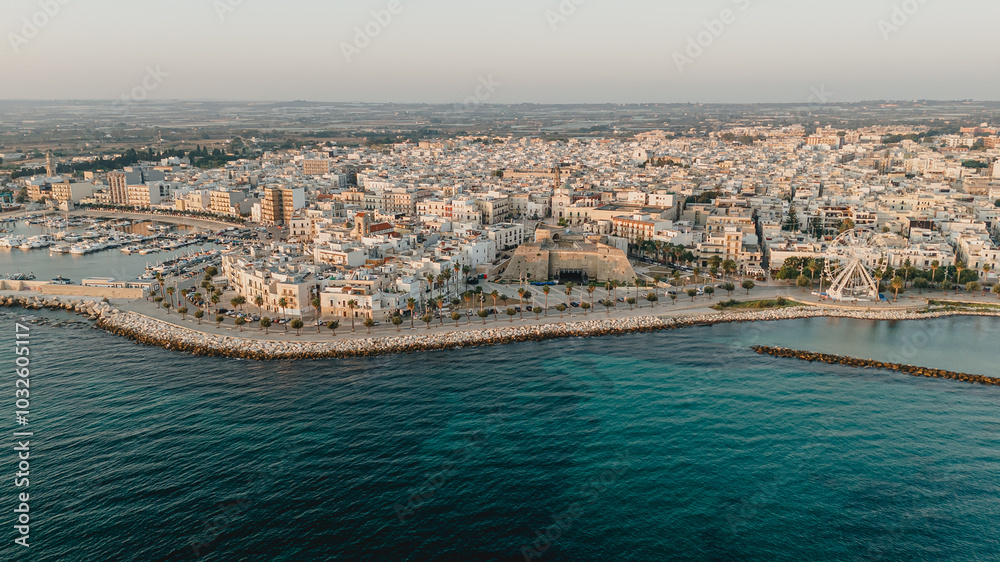 Fototapeta premium Aerial View of Historic Mola di Bari village with Beautiful castle