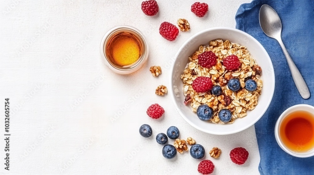 A healthy breakfast with oatmeal, fruit and nuts. A healthy breakfast with oatmeal, fruit and nuts.
