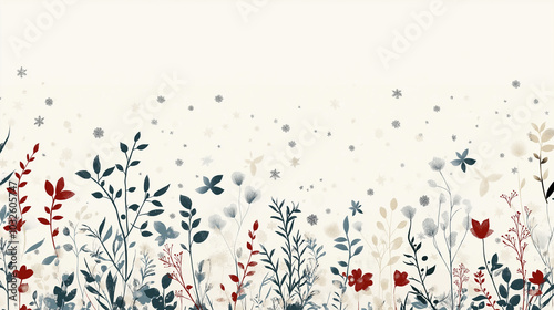 Floral border design with colorful flowers and delicate leaves featuring ample copy space