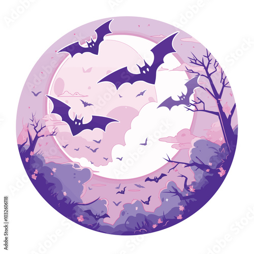 Full Moon with Bats Illustration for Halloween