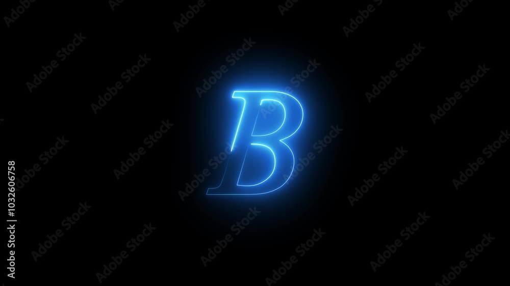Blue color glowing neon effect with letter B alphabet on black background.4k animation Blue color glowing neon effect with letter B alphabet on black background.4k animation