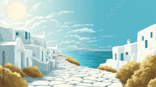 Idyllic Mediterranean Seaside Village on Sunny Day