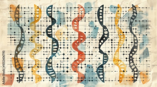 Hand-drawn Mendelian inheritance grid illustrating genetic patterns and traits in an educational format photo