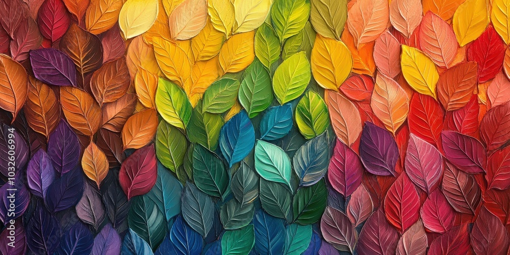 Bright Green to Deep Purple Leaves in a Gradient Rainbow Pattern Bright Green to Deep Purple Leaves in a Gradient Rainbow Pattern