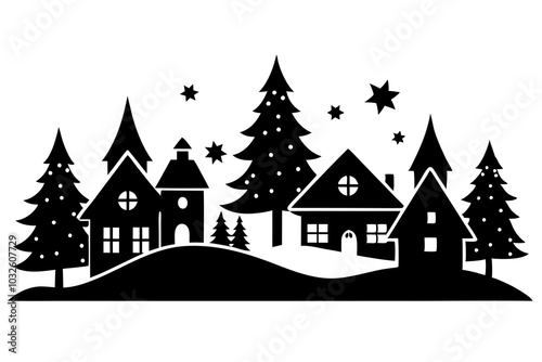 Christmas Village Silhouette | isolated vector silhouette illustration on white background