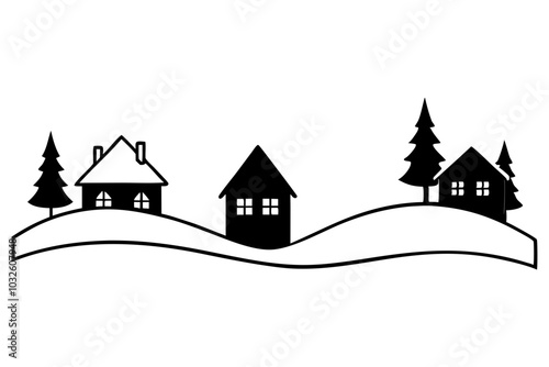 Christmas Village Silhouette | isolated vector silhouette illustration on white background