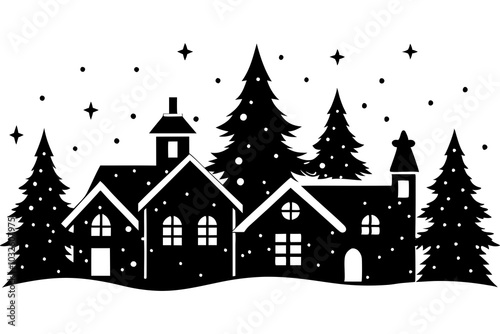 Christmas Village Silhouette | isolated vector silhouette illustration on white background