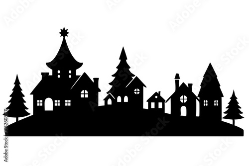 Christmas Village Silhouette | isolated vector silhouette illustration on white background