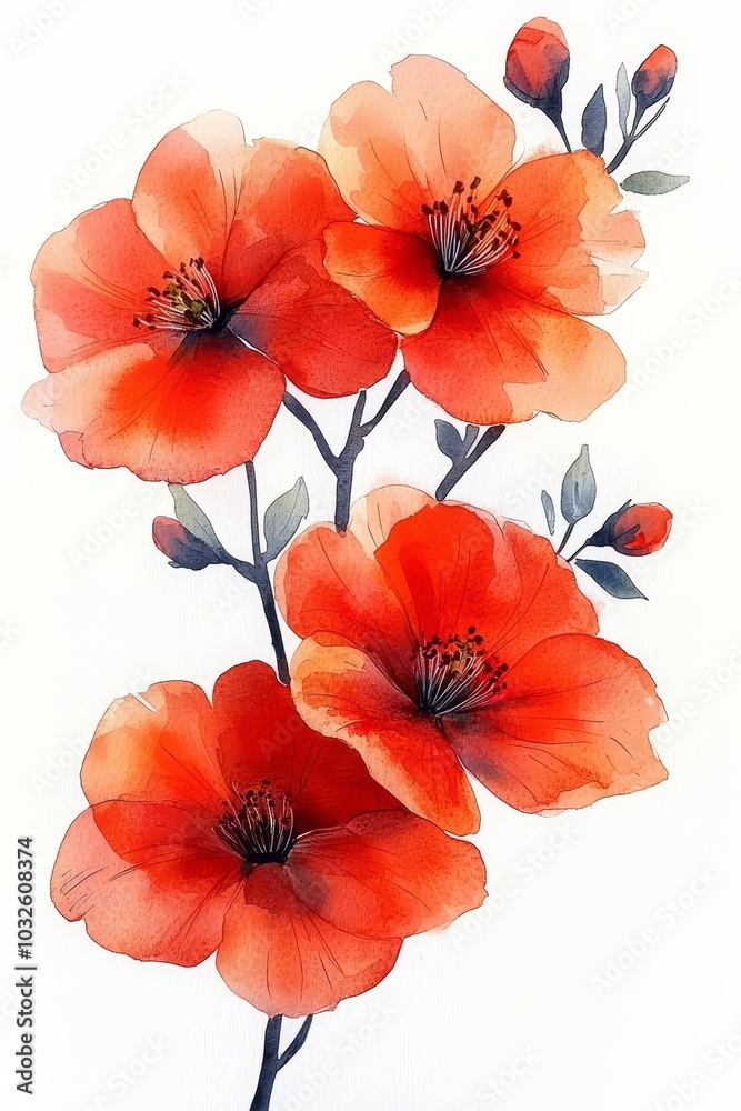 custom made wallpaper toronto digitalVibrant orange flowers, delicate petals, white isolated background.