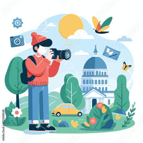 a cameraman is taking photo vector