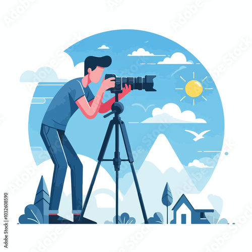 a cameraman is taking photo vector