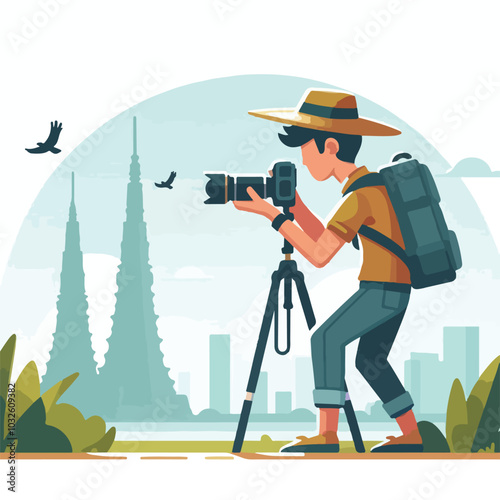 a cameraman is taking photo vector