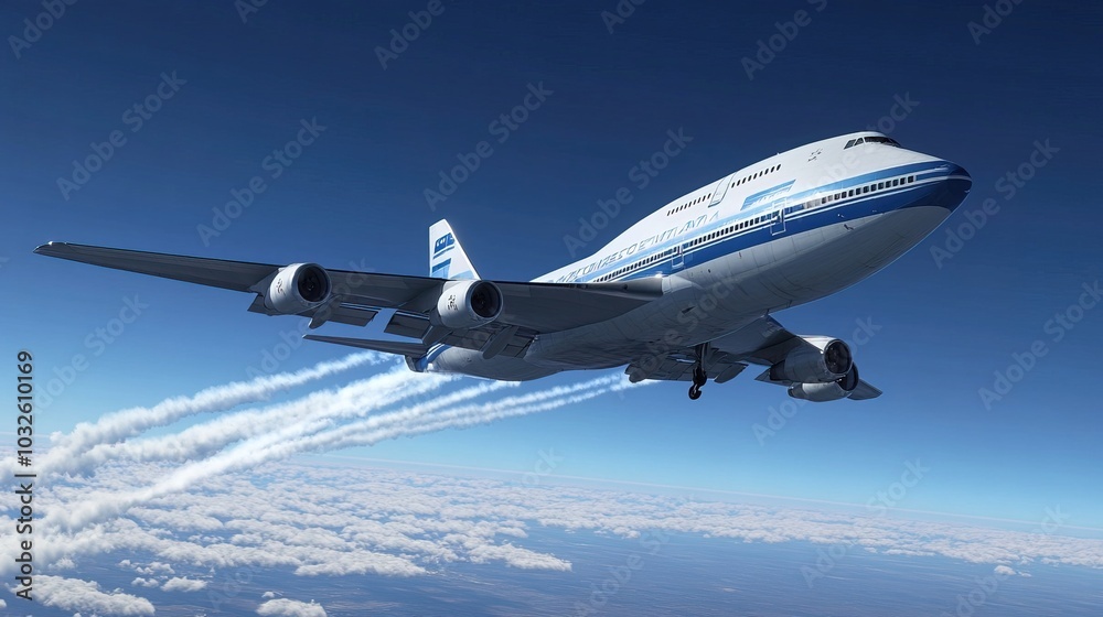 Obraz premium A cargo plane generating contrails in the clear blue sky