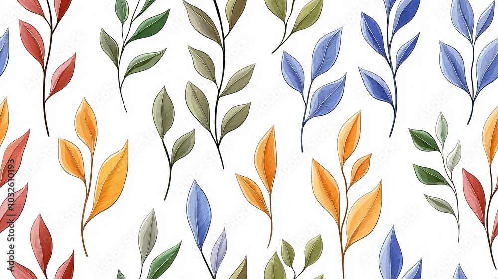 Colorful Botanical Pattern of Leaves and Foliage Design Colorful Botanical Pattern of Leaves and Foliage Design