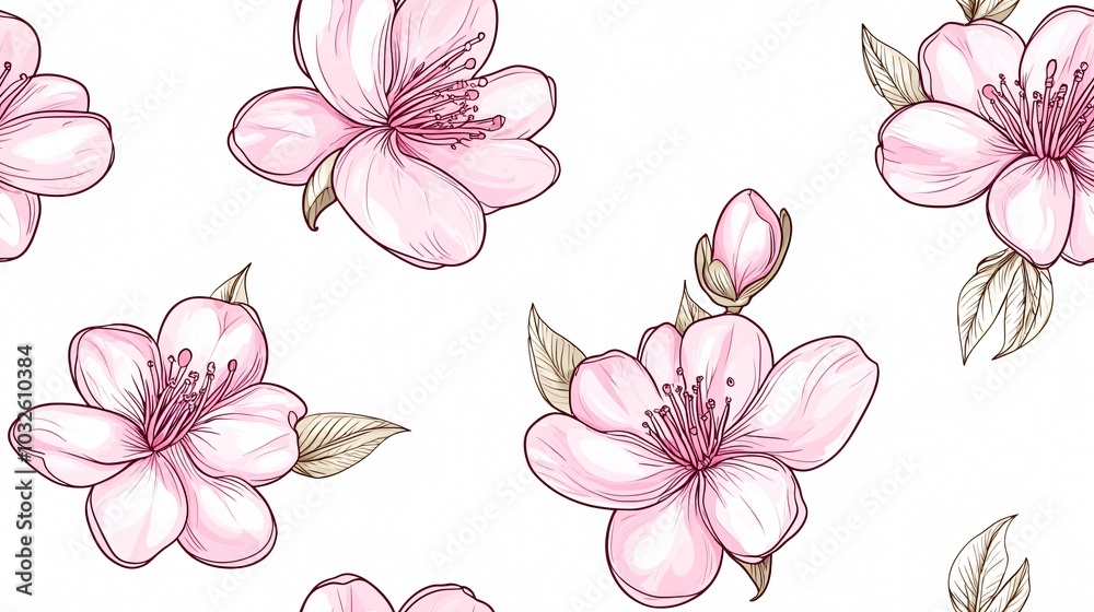 Elegant Pink Cherry Blossom Floral Pattern: Botanical Art Design Elegant Pink Cherry Blossom Floral Pattern: Botanical Art Design