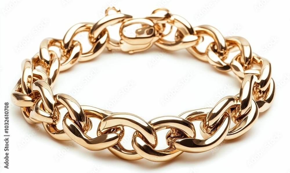 Shiny gold chain bracelet on white background. Shiny gold chain bracelet on white background.