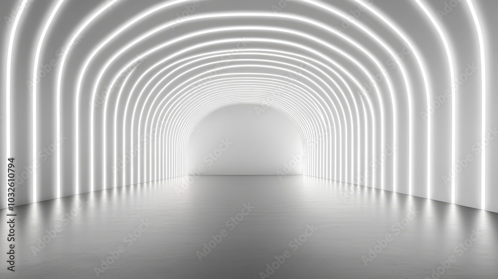 A minimal 3D space with glowing white lights, geometric walls, and a futuristic tunnel design, showcasing a modern stage floor in a clean, tech-inspired environment. A minimal 3D space with glowing white lights, geometric walls, and a futuristic tunnel design, showcasing a modern stage floor in a clean, tech-inspired environment.