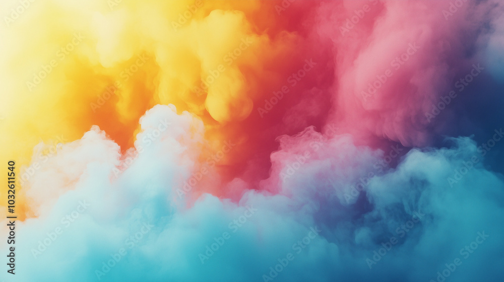 Colorful smoke clouds in vibrant hues of yellow, pink, and blue creating an abstract background Colorful smoke clouds in vibrant hues of yellow, pink, and blue creating an abstract background