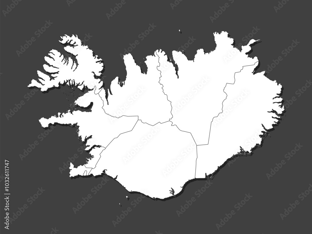 Vector map country Iceland divided on regions Vector map country Iceland divided on regions