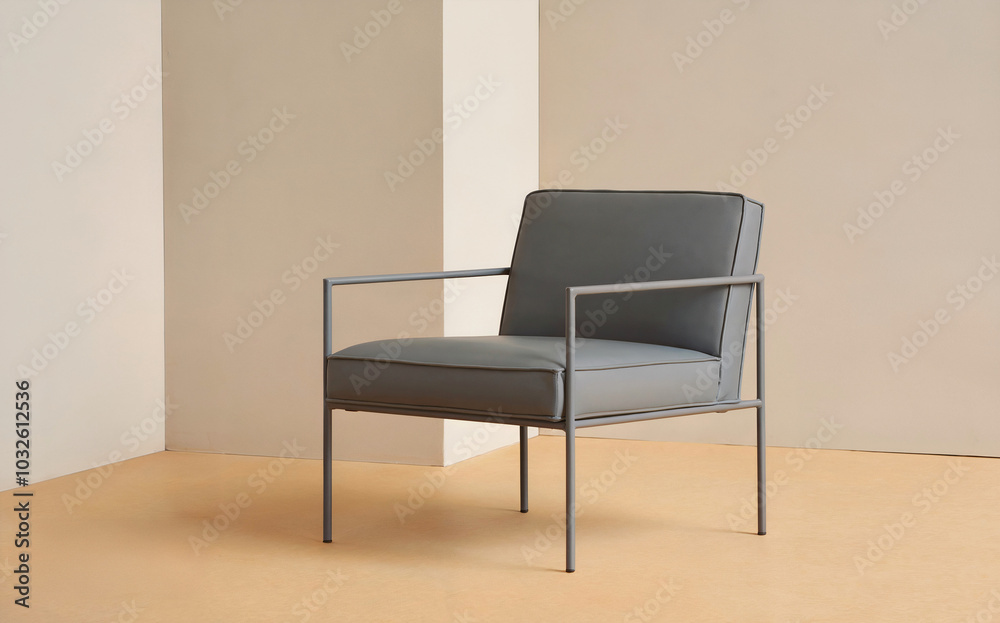 Obraz premium Minimalist Grey Single Chair - Sleek and Modern Design Furniture