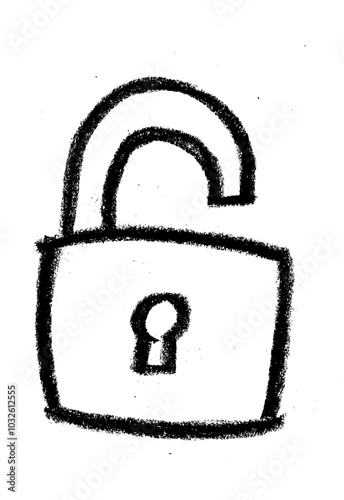 Opened Security Lock Icon Crayon Chalk Drawing Vector