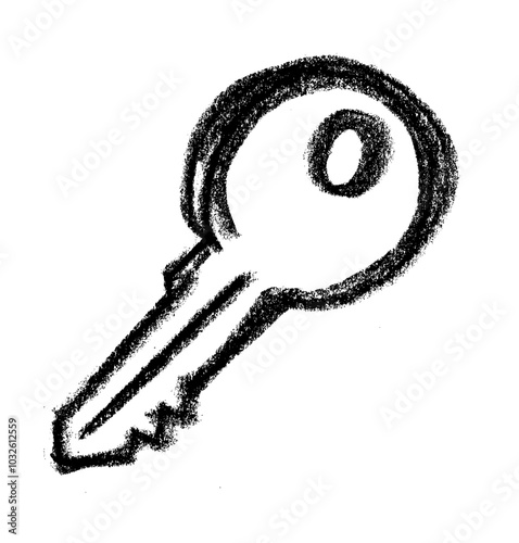 Key Security Icon Crayon Chalk Drawing Vector