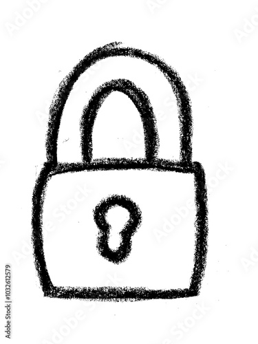 Closed Security Lock Icon Crayon Chalk Drawing Vector