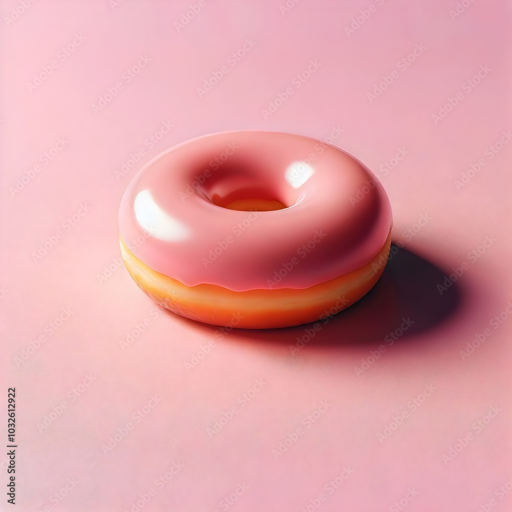 Pink glazed donut casting a shadow on a pink background, sweet and playful. Pink glazed donut casting a shadow on a pink background, sweet and playful.
