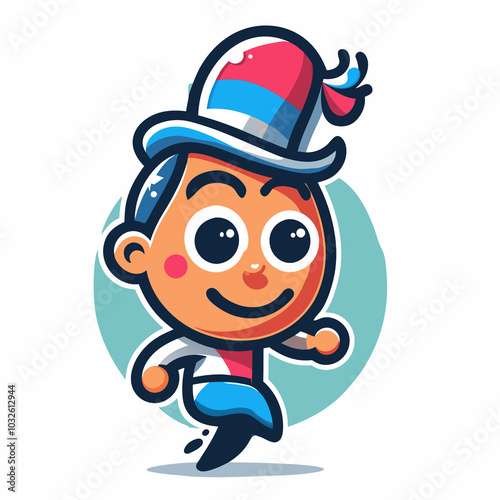 Wallpaper Mural Cartoon boy in festive hat running with cheerful expression Torontodigital.ca