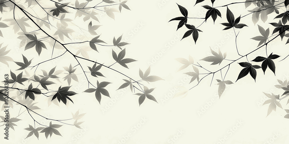 Obraz premium Japandi style. Elegant silhouette of maple leaves on soft beige background